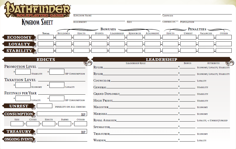 kingdom stat sheet